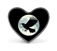 Spilla a forma di cuore con corvo e luna piena, graziosa spilla a bottone per zaini, giacche e cappelli.
