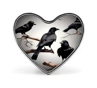 Spilla a forma di cuore con corvo nero su un ramo, per uomo e donna, in lega di alluminio, con smalto, ideale per camicie, borse, colletti, abiti, giacche e cappelli.
