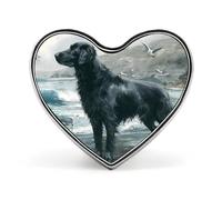 Spilla a forma di cuore con distintivo a forma di Flat-Coated Retriever in alluminio, decorazione per zaini e cappelli.