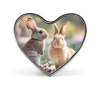 Spilla a forma di cuore con due piccoli coniglietti, glitter verde acqua, per zaini o risvolti, spilla per San Valentino, anniversario