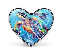 Spilla a forma di cuore con famiglia di tartarughe marine, accessorio per abbigliamento e gioielli per uomo e donna.