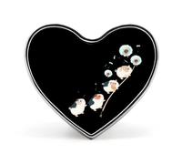 Spilla a forma di cuore con fiore, porcellino d'India e dente di leone, ideale per borse, giacche e accessori per abbigliamento.