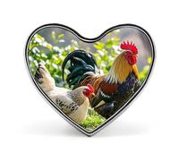 Spilla a forma di cuore con gallo e gallina, in lega, da bavero, spille divertenti e originali in smalto, spille personalizzate a forma di cuore per giacche e borse.