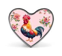 Spilla a forma di cuore con gallo, gallina e fiore, graziosa spilla a forma di cuore, spille a bottone per zaini, giacche e c