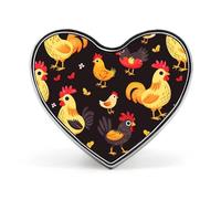 Spilla a forma di cuore con gallo, gallina e gallina, perfetta per decorare zaini, giacche e cappelli.