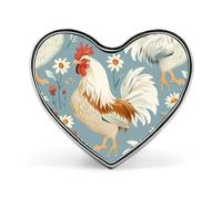 Spilla a forma di cuore con gallo, motivo floreale, spilla per zaino, giacche, cappelli, decorazione
