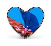 Spilla a forma di cuore con gatto blu e delfini che saltano sull'acqua al tramonto, per zaini o risvolti, spilla per San Valentino, anniversario