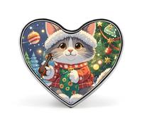 Spilla a forma di cuore con gatto carino che canta canti natalizi, simpatico animale per zaini o risvolti, spilla per San Valentino, anniversario