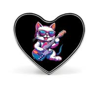 Spilla a forma di cuore con gatto rock che suona la chitarra, spilla divertente da bavero personalizzata per abbigliamento e accessori per borse.