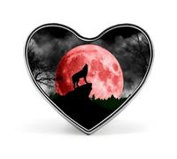 Spilla a forma di cuore con il ululante alla luna rossa