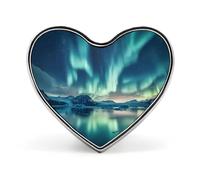 Spilla a forma di cuore con l'aurora boreale dell'Islanda, graziosa spilla/bottone per zaini, giacche e cappelli.