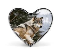 Spilla a forma di cuore con lupo selvatico e montagna, spilla per donne e uomini, accessori alla moda per cappelli, borse, giacche, cappotti, regali di giorno