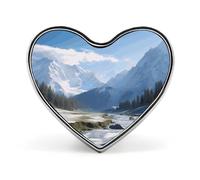 Spilla a forma di cuore con montagne innevate, per donne e uomini, accessori alla moda per cappelli, borse, giacche, cappotti, regali di giorno