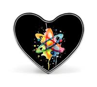 Spilla a forma di cuore con motivo a atomi e scienza, spilla da bavero, distintivo per borsa, maglietta, festa, gioielli personalizzati
