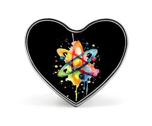 Spilla a forma di cuore con motivo a atomi e scienza, spilla da bavero, distintivo per borsa, maglietta, festa, gioielli personalizzati