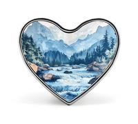 Spilla a forma di cuore con motivo fiume selvaggio in montagna, spilla da bavero, distintivo per borsa, maglietta, festa, gioielli personalizzati