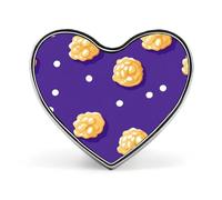 Spilla a forma di cuore con pois viola e caramello popcorn, ideale per bavero, cappelli e borse.