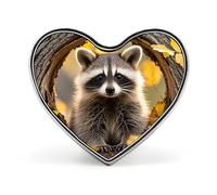 Spilla a forma di cuore con procione nel buco dell'albero autunnale, cuori viola per zaini o risvolti, spilla per San Valentino, anniversario