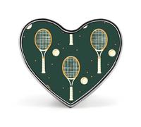 Spilla a forma di cuore con racchetta e palla da tennis, distintivo in metallo, spilla a forma di cuore, distintivo in metallo