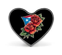 Spilla a forma di cuore con rosa e bandiera di Porto Rico