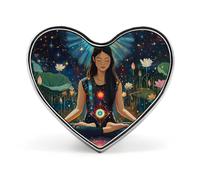 Spilla a forma di cuore con sette chakra per yoga e meditazione, ideale per decorare zaini, giacche e cappelli.