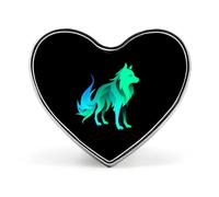 Spilla a forma di cuore con silhouette di lupo, perfetta come decorazione per abiti, cappelli e borse.