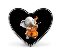 Spilla a forma di cuore con simpatico elefantino che suona il violoncello, accessorio per abbigliamento e gioielli per uomo e donna.