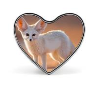 Spilla a forma di cuore con stemma di del deserto (Fennec), in alluminio, decorazione per zaini e cappelli.