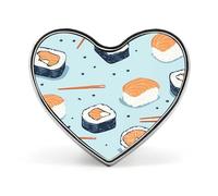 Spilla a forma di cuore con sushi e salmone, accessorio per abbigliamento e gioielli per uomo e donna.