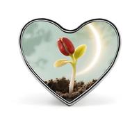 Spilla a forma di cuore con teneri germogli verdi, tramonto con due alberi per zaini o risvolti, spilla per San Valentino, anniversario