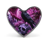 Spilla a forma di cuore con teschio di corvo, spilla per zaino, giacche, cappelli, decorazione