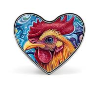 Spilla a forma di cuore con testa di gallo psichedelica, distintivo in metallo, spilla da bavero, accessorio per giacca, cappello, borsa