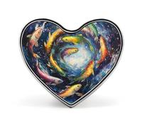Spilla a forma di cuore con trota arcobaleno, pesci, universi e galassie, decorazione elegante per zaini e cappelli.