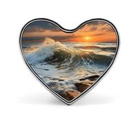 Spilla a forma di cuore dipinto con onde rocciose al tramonto, in lega di alluminio, spilla per San Valentino, spille per giacche, zaini e altri vestiti