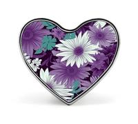 Spilla a forma di cuore floreale viola e bianco in lega di alluminio, spilla da bavero per San Valentino, spille per giacche, zaini e altri vestiti