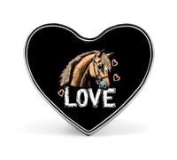 Spilla a forma di cuore "I Love Horses" in metallo, da appuntare su giacca, cappello o borsa.