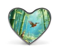 Spilla a forma di cuore in bambù Kingfishers alla moda spilla a forma di cuore distintivi con bottoni Pinback Squisita lega di alluminio a forma di cuore spille da bavero per accessori per borse e