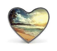 Spilla a forma di cuore in lega di alluminio con scritta "Sunset on the Beach", spilla a forma di cuore, alla moda, per abbigliamento, borse, decorazione
