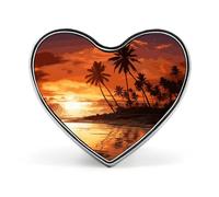 Spilla a forma di cuore in metallo con stampa di palma e tramonto, ideale per zaini o risvolti, spilla di San Valentino, spil