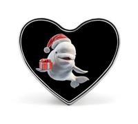Spilla a forma di cuore natalizio con balena beluga bianca, bottone, spilla, distintivo, accessori per abbigliamento per uomo e donna