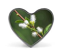 Spilla a forma di cuore per uomini e donne, spilla a forma di ramoscello bianco verde selvatico elegante per scialle, cappotti, camicie, magliette, borse decorative, Love form, Alluminio