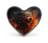 Spilla a forma di cuore per uomini e donne, spilla decorativa con lupo selvatico nel fuoco, eleganti spille per scialle, cappotti, camicie, magliette, borse, Love form, Alluminio