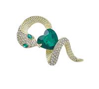 Spilla a forma di cuore retrò a forma di serpente con zircone verde cristallo risvolto pin per vestiti da donna accessori moda corsage spilla buona fortuna, Misura unica, come descritto