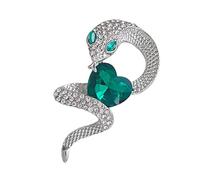 Spilla a forma di cuore retrò a forma di serpente con zircone verde cristallo risvolto pin per vestiti da donna accessori moda corsage spilla buona fortuna, Misura unica, come descritto