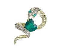 Spilla a forma di cuore retrò a forma di serpente con zircone verde cristallo risvolto pin per vestiti da donna accessori moda corsage spilla buona fortuna, Misura unica, come descritto
