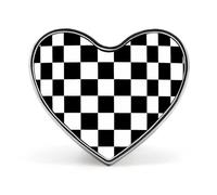 Spilla a forma di cuore stampato con bandiera a scacchi, bianca e nera, spilla carina, spilla con bottone, spille identificative per vestiti, decorazioni per zaini