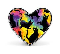 Spilla a forma di cuorea forma di cuore con gatti neri arcobaleno, distintivi in metallo, distintivi in metallo