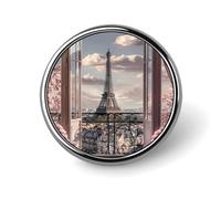 Spilla a forma di cuorerotonda con balcone parigino e torre Eiffel, distintivo identificativo, in metallo, decorativa, portatile, per zaino, giacca, cappello