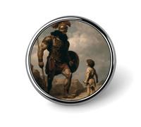 Spilla a forma di cuorerotonda con immagine di Davide e Golia, identificativa in metallo, decorativa, portatile, per zaino, giacca, cappello