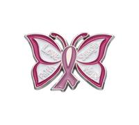 Spilla a forma di farfalla con nastro rosa, amore, fede, speranza, forza, sensibilizzazione sul cancro, regalo di sostegno per sopravvissuti al cancro, Metallo, Nessuna pietra preziosa